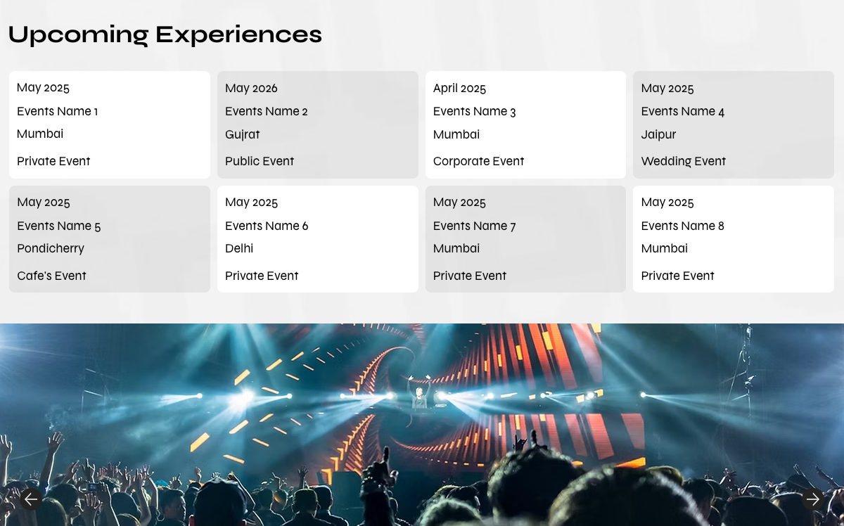 Upcoming Experiences